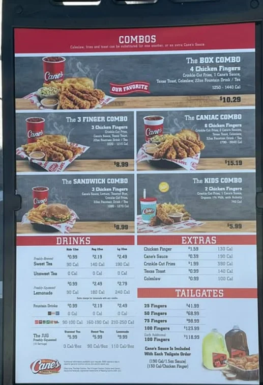 Raising Cane’s menu USA prices 2026