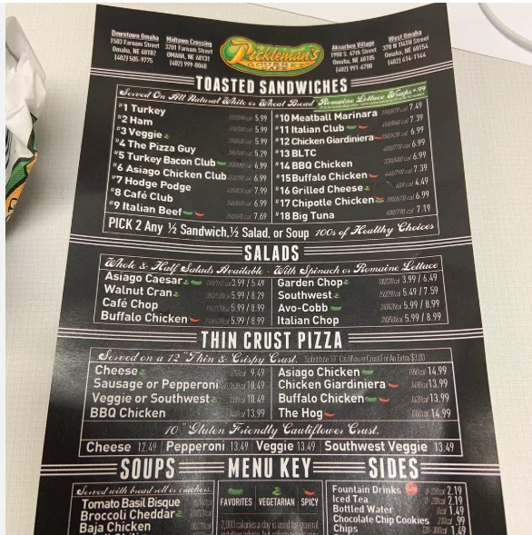 Pickleman’s Menu USA Prices 2026 featuring toasted sandwiches, pizza, salads, soup, and catering options