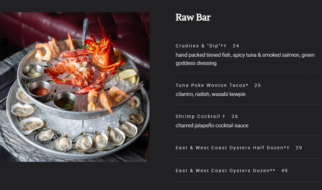 Beauty & Essex New York Menu and Prices 2026