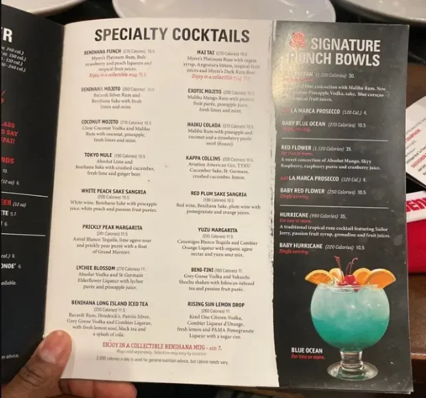 Benihana Menu USA Prices 2026 with hibachi dishes and sushi
