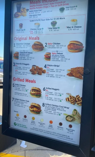 Chick-fil-A Menu USA Prices 2026 with sandwiches, Nuggets, waffle fries, drinks and desserts
