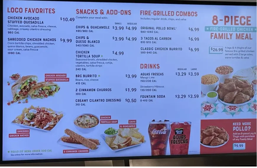 El Pollo Loco Menu USA Prices 2026 with fire-grilled chicken and popular menu items