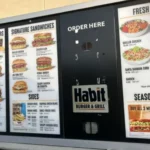 The Habit Burger Grill menu with Charburger, fries, sides, and drinks