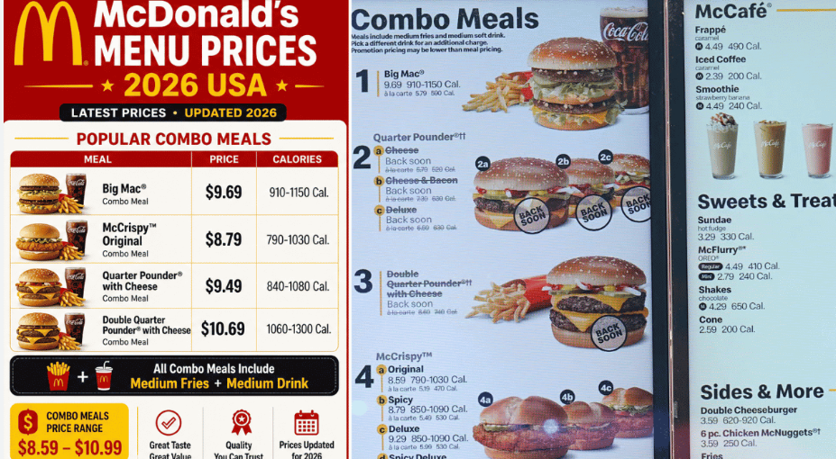 McDonald’s Menu USA Prices 2026 with burgers, fries, breakfast and drinks