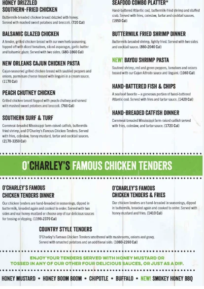 O’Charley’s Menu USA Prices 2026 featuring popular American comfort food