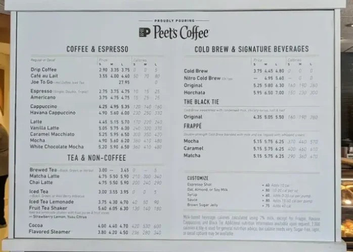 Peet’s Coffee Menu USA Prices 2026