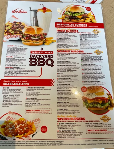 Red Robin Menu USA Prices 2026 featuring burgers, chicken, sides, desserts and beverages
