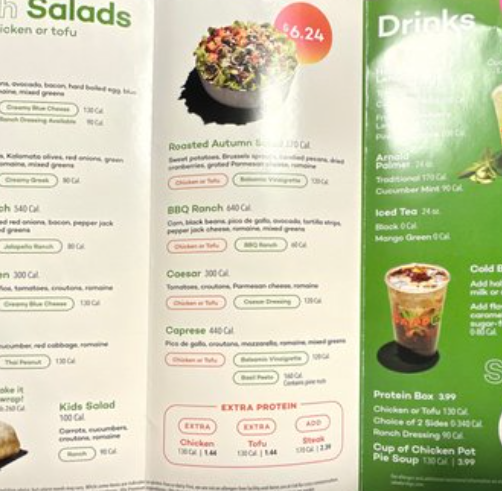Salad and Go Menu USA Prices 2026 with salads, wraps, breakfast, and drinks