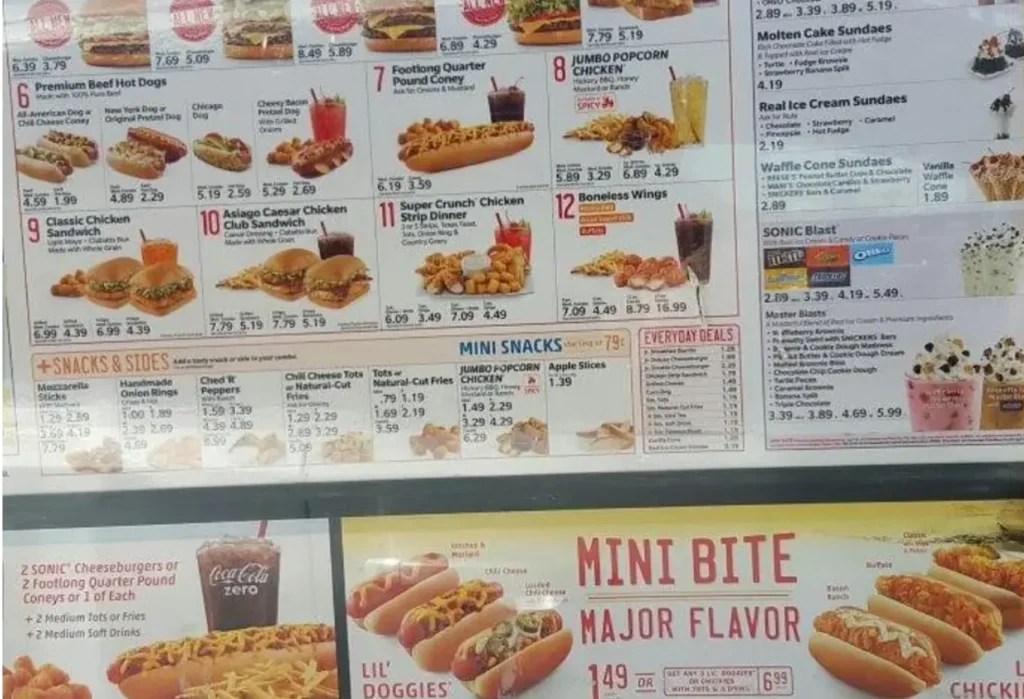 Sonic Menu USA Prices 2026 with burgers, slushes, drinks, and desserts