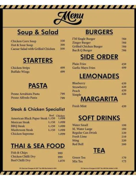 Black Rock Bar & Grill menu with steak, burgers, seafood, and signature Steak on a Stone dining experience