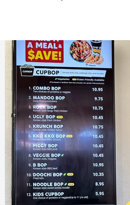 CupBop Menu USA Prices 2026