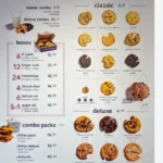 Insomnia Cookies menu with warm cookies, ice cream, brownies, and Cookie Cake options