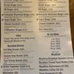 Marathon Burger Menu USA Prices 2026 featuring Wagyu burgers, organic wings, breakfast and combo meals