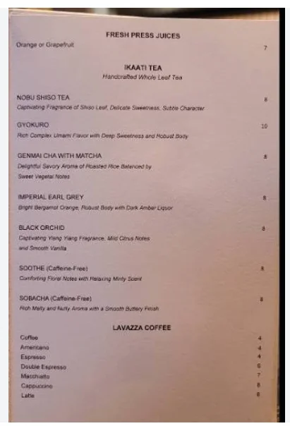 Nobu Atlanta menu with sushi, sashimi, Japanese dishes and signature Black Cod Miso