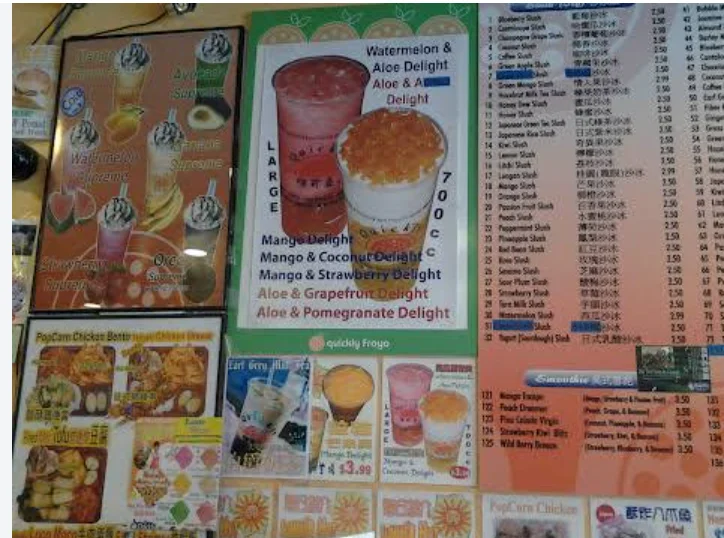 Quickly Menu USA Prices 2026 with bubble tea, snacks and Asian-inspired food