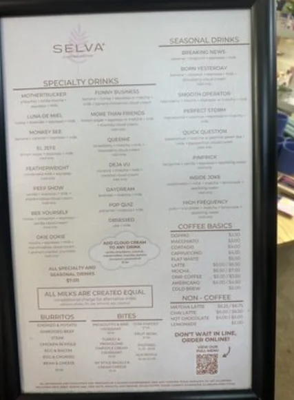Selva Coffee House menu and prices in Winthrop, Massachusetts