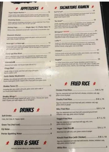 Shokku Ramen Las Vegas menu with ramen bowls and Japanese-inspired dishes
