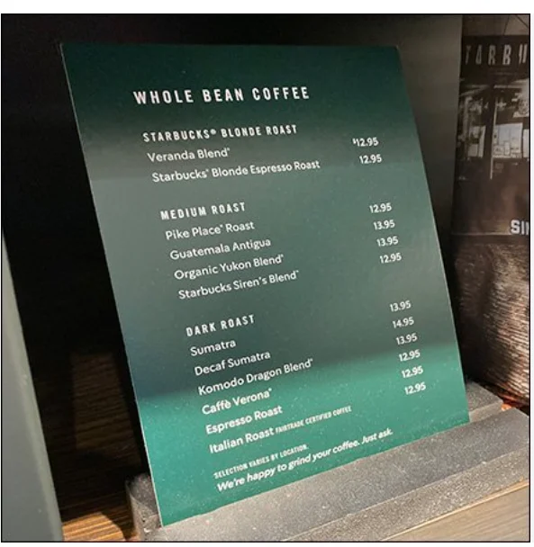 Starbucks Whole Bean Menu Prices 2026 – Blonde, Medium and Dark Roast Coffee