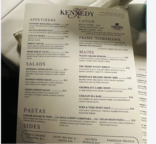 The Kennedy Houston restaurant menu and dining experience