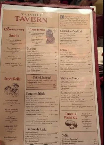 Trivoli Tavern menu and food prices in Chicago