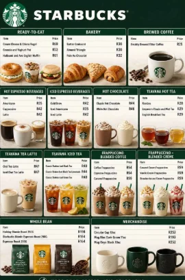 Starbucks treats menu featuring cake pops, chocolate chip cookies, brownies, and bakery desserts