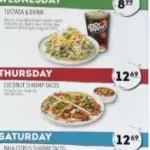 Cafe Rio menu with Mexican-inspired burritos, tacos, salads, bowls and other menu items
