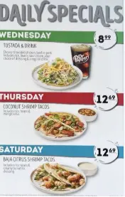 Cafe Rio menu with Mexican-inspired burritos, tacos, salads, bowls and other menu items