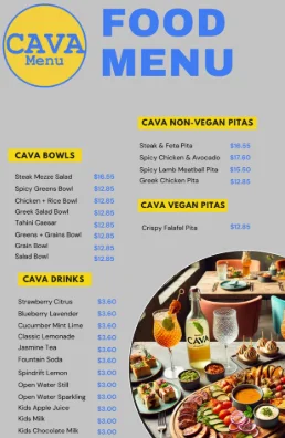 CAVA menu prices and Mediterranean bowls in New York
