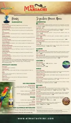 El Mariachi Restaurant menu featuring Mexican fajitas, burritos, enchiladas, quesadillas, and salads