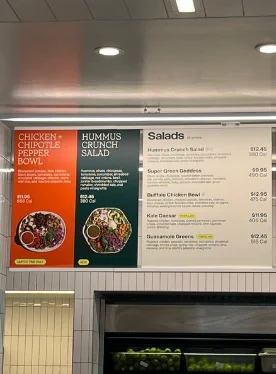 Sweetgreen menu with bowls, salads, wraps and fresh ingredients