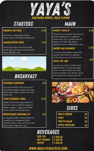 Yaya’s Lansing menu featuring flame-broiled chicken dinners, sandwiches, salads, wraps, and family packs